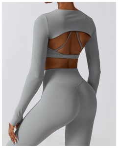 Conjunto de <span class=keywords><strong>Yoga</strong></span> de 3 Piezas, Top Corto, Personalizado, Azul, de Alta Calidad, con Sujetador Deportivo y Leggings - Product Image 5