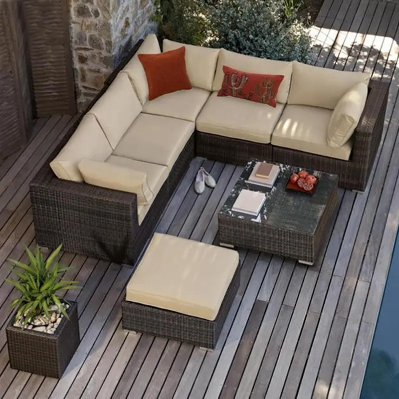 Fabrika doğrudan satış Ratan mobilya açık Rattan veranda otel balkon mobilya Modern bahçe kanepe seti