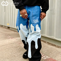 Jean pour homme personnalisé, style patchwork, vintage streetwear, color block, denim, coupe large, broderie, décontracté, baggy, OEM