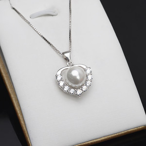 Accessoires DIY pour femmes, pendentif en argent S925 en forme de cœur avec agate de jade et perle de 10-11 mm, plaqué or, sertissage vide 646 - Product Image 5