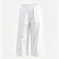 Pantalon court blanc ample pour femme, taille élastique, ourlet retroussé, poches, décontracté, usage quotidien, étiquettes personnalisées OEM, vente en gros