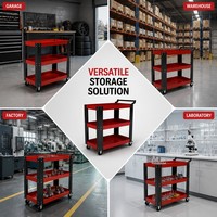 Taşınabilir 3 Katlı Servis Arabası, 1.4mm Yuvarlak Kolonlu Metal Tekerlekli Araba, Mekanik Alet Düzenleme İçin, CE Onaylı