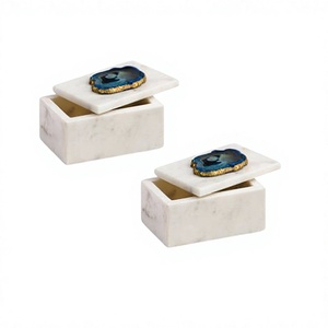 Joyero decorativo de mesa de forma cuadrada en mármol Color blanco Joyero de almacenamiento con perilla de resina a precios bajos - Product Image 1