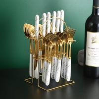 Service de table 24 pièces en acier inoxydable marbré, design effet craquelé, luxe léger, coffret cadeau, couteau, fourchette, cuillère, pour l'exportation