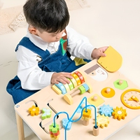 Table d'activités en bois en gros avec labyrinthe de perles, rouleau de comptage, engrenages d'horloge, jouets pour tout-petits pour la motricité fine et l'apprentissage précoce des mathématiques pour enfants