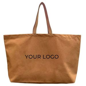 Printed Logo Letter Design Custom Large <b>Canvas</b> <b>Tote</b> Bag With Pocket and Zipper - Product Image 1