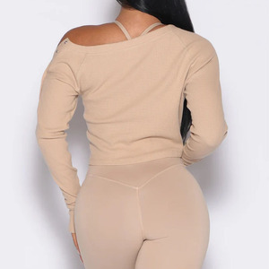 <strong>Women</strong> Custom <strong>Khaki</strong> Yoga Set Asymmetric Crop Top and High Waist <strong>Leggings</strong> High Stretch Activewear - Product Image 4