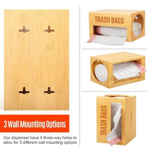 Boîte de rangement en bois pour sacs poubelles, organiseur de cuisine, porte-rouleau en bambou avec étiquettes pour sacs poubelles - Product Image 2