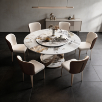 Table à manger ronde moderne de luxe écologique aspect marbre avec plateau tournant Lazy Susan pour la maison, l'appartement, l'hôtel, le parc, ensemble de meubles et de décoration