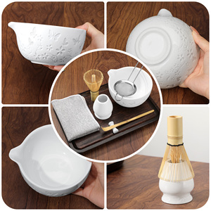 Juego de Té Matcha Japonés Tradicional de 7 Piezas de Alta Calidad, Tazón de Cerámica Grabado, Batidor de Bambú, Juego de Herramientas para Matcha con Diseño de Mariposa - Product Image 3