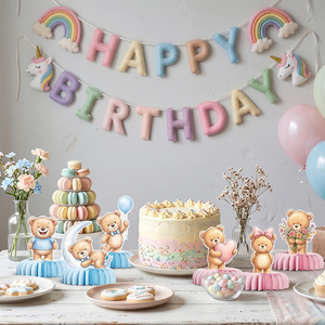 Décoration <span class=keywords><strong>de</strong></span> <span class=keywords><strong>table</strong></span> en papier nid d'abeille Ours mignon, écologique, réutilisable, pliable, pour fête prénatale, anniversaire, garçon ou fille - Product Image 4