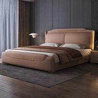 Ensemble de lit king size et queen size au design moderne haut de gamme, lit rembourré en cuir avec rangement, cadre de lit moelleux avec rangement