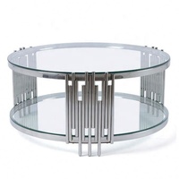 Table basse ronde en verre et acier inoxydable pour salon, style moderne, or ou argent
