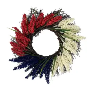 US Independence Day Wreath Home Decor rouge blanc bleu oreilles de riz soleil cercle décoration porte Danging Wreath