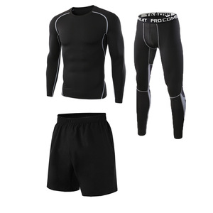 Completo Sportivo da <span class=keywords><strong>Uomo</strong></span> 3 Pezzi: Maglia, Pantaloni e Pantaloncini Traspiranti ad Asciugatura Rapida per <span class=keywords><strong>Fitness</strong></span> e Corsa - Product Image 4