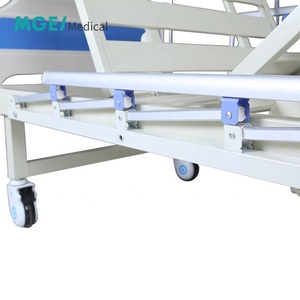 Lit d'hôpital manuel à deux manivelles pour soins aux patients avec dossier réglable et barrières latérales en aluminium - Product Image 4