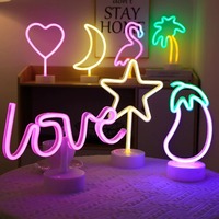 LED Groothandel Aangepaste Mini 3D Neon Tafellampje 3AA Batterij Glow Halloween Valentijnscadeau Decoratie USB Aangedreven