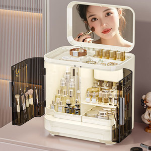 Cosmetic Storage Box With Mirror And <b>Drawers</b> For <b>Makeup</b> Skincare Organization Desktop Organizer - Product Image 1
