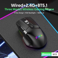 Ratón Inalámbrico para Juegos W13 RGB de Tres Modos con 10 Teclas, Doble Rueda de Desplazamiento, Macro, para Mano Derecha, para Computadora Portátil
