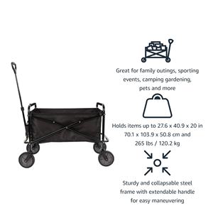 Pliable Pliant Robuste Noir Utilitaire Wagon Mobilier D'extérieur pour Sports Camping Jardin Shopping Autres Activités De Plein Air - Product Image 2
