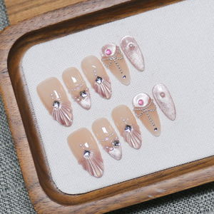 Juego de 10 <span class=keywords><strong>Uñas</strong></span> Postizas Acrílicas Rojas Cortas Hechas a Mano para el Día de San Valentín, Diseño Personalizado de Ojo de Gato con Cerezas, <span class=keywords><strong>Uñas</strong></span> Postizas de Lujo - Product Image 4