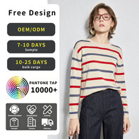 Haut tricoté à rayures arc-en-ciel de style minimaliste français pour femmes, avec un design ample et amincissant, manches longues polyvalentes