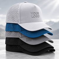 Casquette de performance à 5 panneaux perforée au laser, hydrophobe, de qualité supérieure, pour logo personnalisé et golf