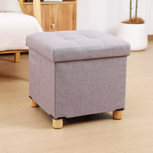 Pouf de <span class=keywords><strong>rangement</strong></span> en tissu gris pliable, repose-pieds et siège carré avec pieds en bois et couvercle pour vêtements - Product Image 3