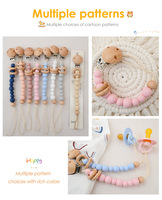 Vente en gros de clips de sucette en silicone avec perles en bois de hêtre, sans BPA, étuis porte-sucette pour bébés