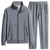Ensemble de sport décontracté patchwork uni pour homme, grande taille, col montant, cardigan, fermeture à cordon