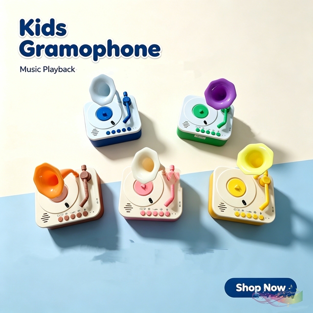 Kids Learning Musical Toddle Gramophone Music Record Player Box Toy 96 Cards Stories Songs Phonograph Audio Books