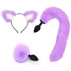 JiaYi Ensemble de trois bouchons anaux étanches avec épingle à cheveux et queue de boule de poils pour hommes/femmes, coffret cadeau SM BY17-229 - Product Image 2
