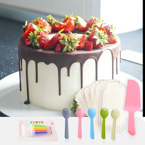 Offre Spéciale <span class=keywords><strong>jetable</strong></span> <span class=keywords><strong>anniversaire</strong></span> 5 assiettes 5 fourchettes ensemble de couteaux à gâteau avec bougie au choix multicolore fête fournitures vaisselle ensemble - Product Image 3