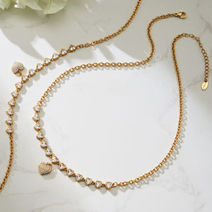 Collana YF8437 di lusso, squisita, a forma di cuore, con zirconi cubici, fatta a mano, placcata oro 18 carati, impermeabile, in acciaio inossidabile. - Product Image 4