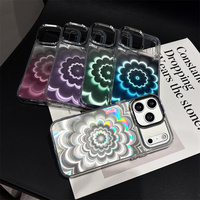 Funda para Teléfono Móvil con Diseño de Flores Láser en Degradado de Arcoíris para iPhone 18 17 16 15 14 Pro Max, Carcasa Trasera con Diseño IMD Tejido, Neón y Efecto Ombré