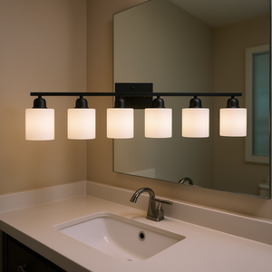 Applique murale moderne noire mate à 6 lumières pour salle de bain, 38 pouces, LED blanc chaud, pour miroir - Product Image 2