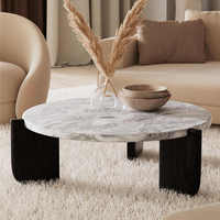 Table basse moderne en bois avec dessus en marbre rond de luxe en pierre blanche noire de designer Wabi Sabi