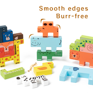 Animal Tower Wooden Block Set Logic Puzzle Montessori Educational Toy for Kids 50 Pieces Logical Thinking Spatial Reasoning - Product Image 1