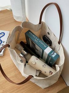 Bulk solid color sublimation canvas handbag button closure <b>large</b> capacity shoulder <b>bag</b> women's shopping <b>bag</b> - Product Image 6