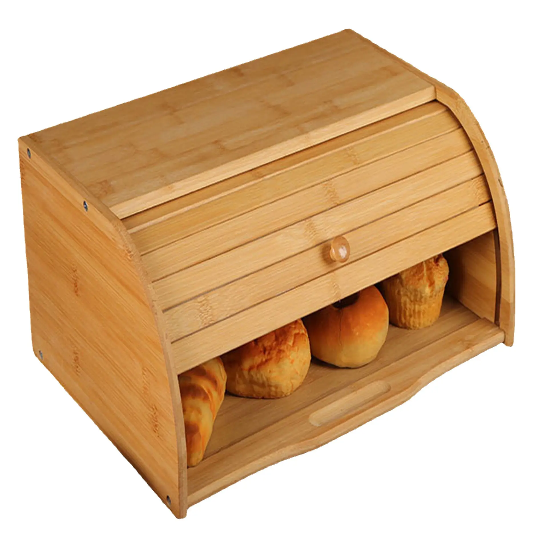 थोक उच्च गुणवत्ता की लकड़ी बांस रोटी बक्से ढक्कन आसान-खोलने खाद्य भंडारण कंटेनर