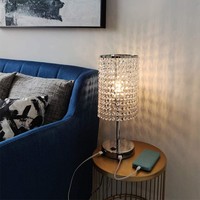 Lampe de chevet en cristal de luxe avec 2 ports USB, lampe de chevet décorative, base en métal chromé pour la maison, l'hôtel, vente en gros