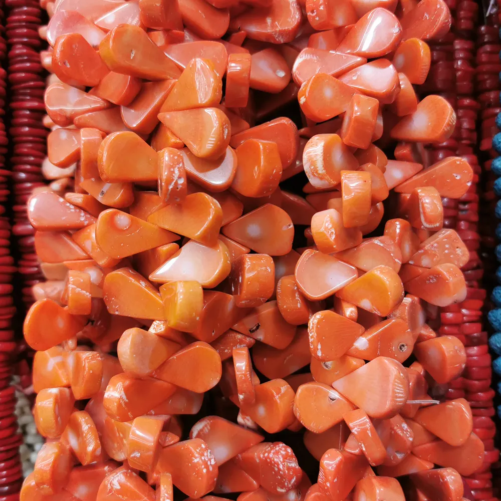 อัญมณีผิดปกติ,ลูกปัดปะการังธรรมชาติสีส้มบำบัดหยดน้ำตาหลวมพร้อมรูสำหรับทำเครื่องประดับงานฝีมือ DIY