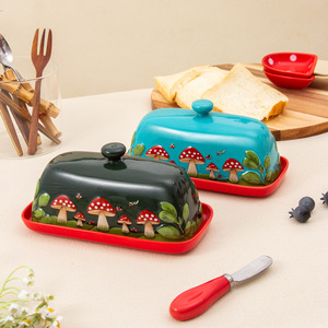 จานใส่เนยเซรามิกทรงเห็ดแบบสี่เหลี่ยมผืนผ้า ฝาปิดแบบพลิกได้ ภาชนะใส่เนยสำหรับงานปาร์ตี้ รุ่น DD1477 - Product Image 3