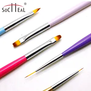 Wholesale 5 pcs Wooden Rod Gel Nail Brushes with Dotting Pen Nylon Hair Liner 3D Acrylic Brush Flat Oval Brush