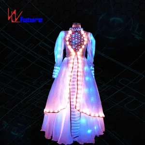 Women White Colorful led Dress Wings / Girls LED Suits Costumes LED girls puffy dress adult costume sexy dance without clothes