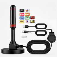 Antenne TV numérique intérieure amplifiée 4K HDTV VHF UHF 360 °   Base magnétique omnidirectionnelle, câble coaxial de 5 m, alimenté par USB