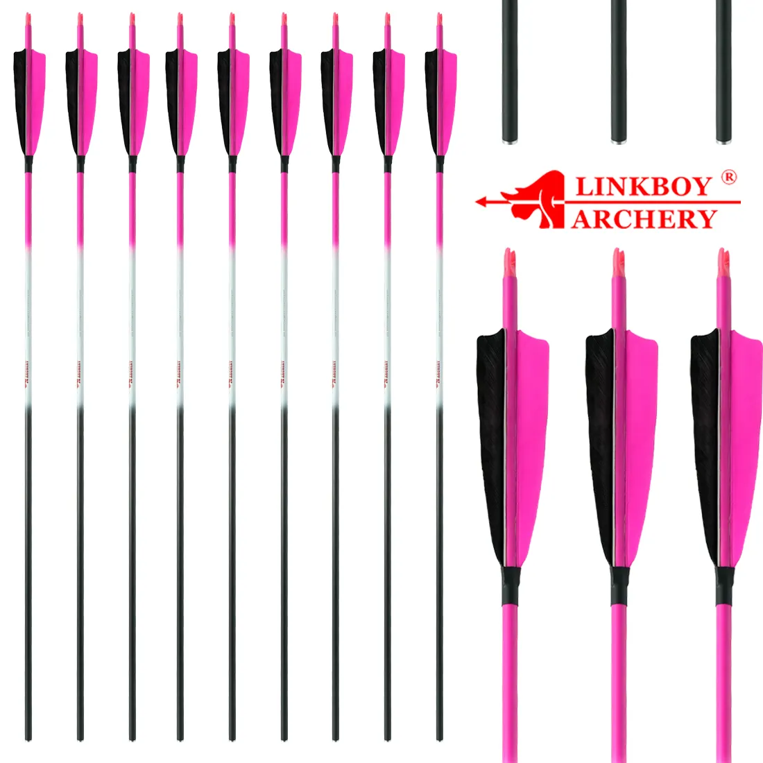 Archery Arrows Pure Carbon Pink color Turkey Feather Hunting Replaceable Tip Compound Bow and Arrows Good Quality Accessories