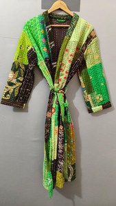 Robe longue patchwork pour femmes, manches trois quarts, col en V, coton brodé, vêtements de nuit décontractés d'été - Product Image 2