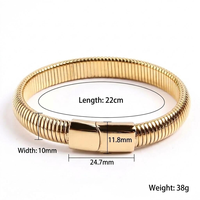 Bracelet chaîne serpent en acier inoxydable unisexe, largeur 10 mm, 22 cm, bracelet à maillons tendance, fermoir magnétique, plaqué or 18 carats, vente en gros