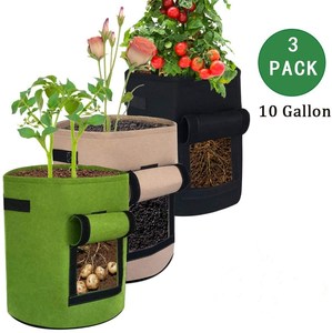 Bac de culture pour pommes de terre, bac de culture, rond <span class=keywords><strong>en</strong></span> tissu, avec poignées et rabat, pot de jardin pour légumes, 3 paquets, 10 gallons - Product Image 1